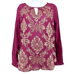 Sundance Blouse Renaissance Embroidered Silk Top Purple Gold Mixed Textures Sz M